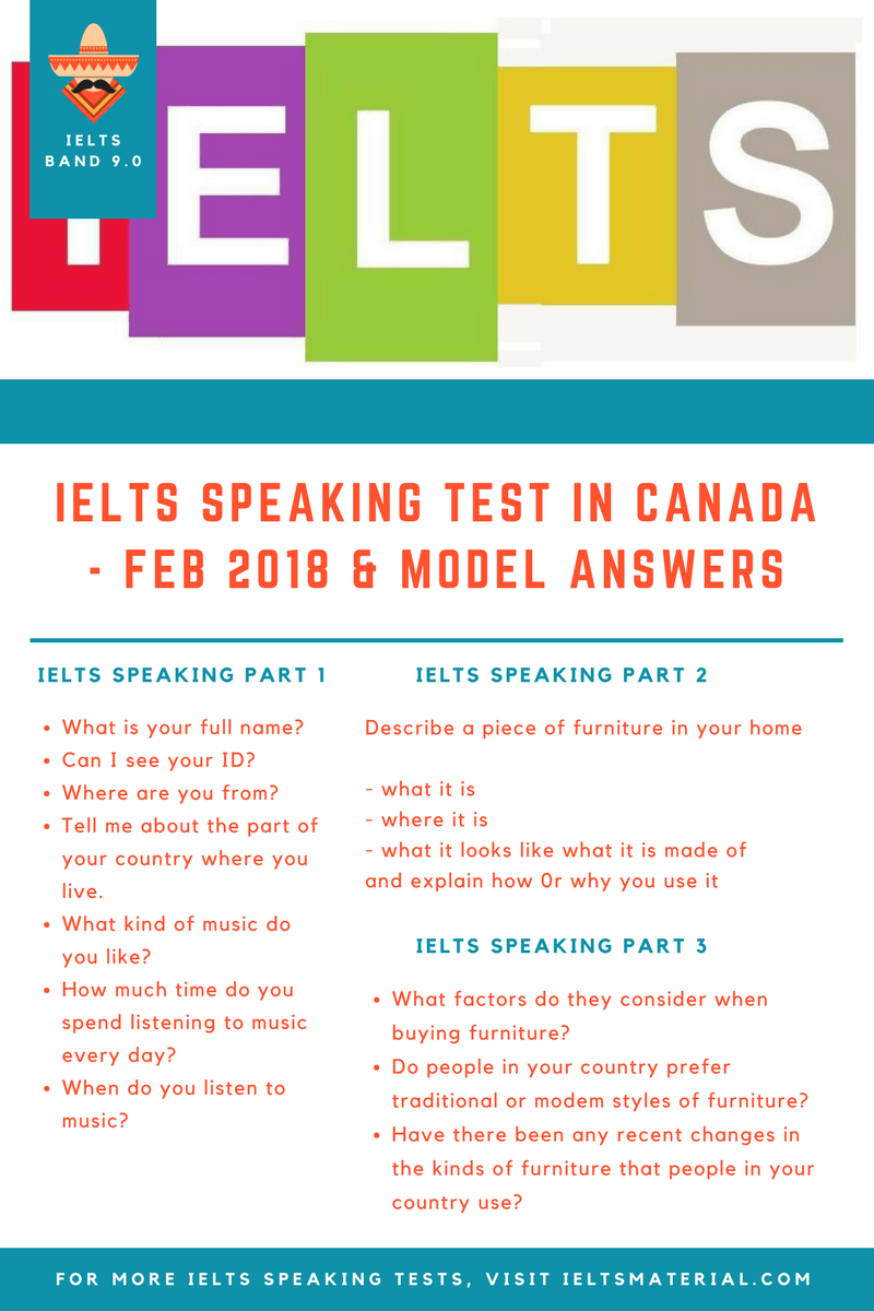 IELTS Speaking Test in Canada Feb 2018 & Model Answers
