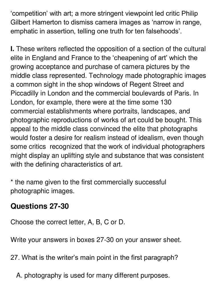 Is Photography Art? IELTS Reading Answers