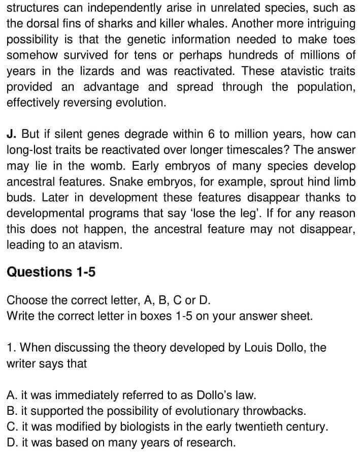 When Evolution Runs Backwards IELTS Reading Answers