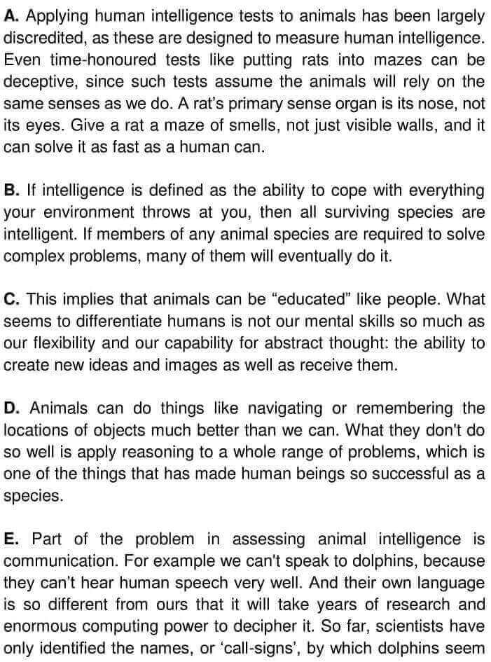Testing Animal Intelligence IELTS Reading Answers