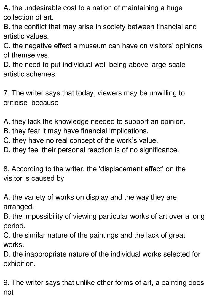 Museums Of Fine Art And Their Public IELTS Reading Answers