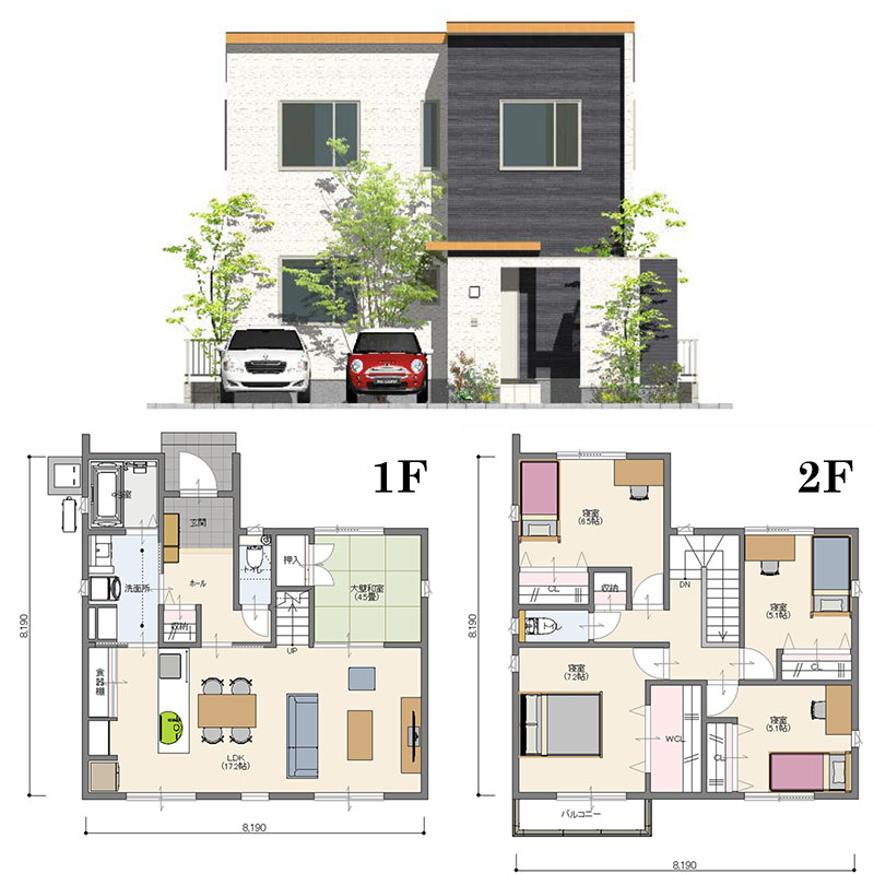 38坪 家事動線が秀逸な家 – まどりびと 間取り【北玄関 5Ldk 36坪】 | いえものがたり株式会社｜ジャストオーダー ＜宇都宮市／注文住宅＞