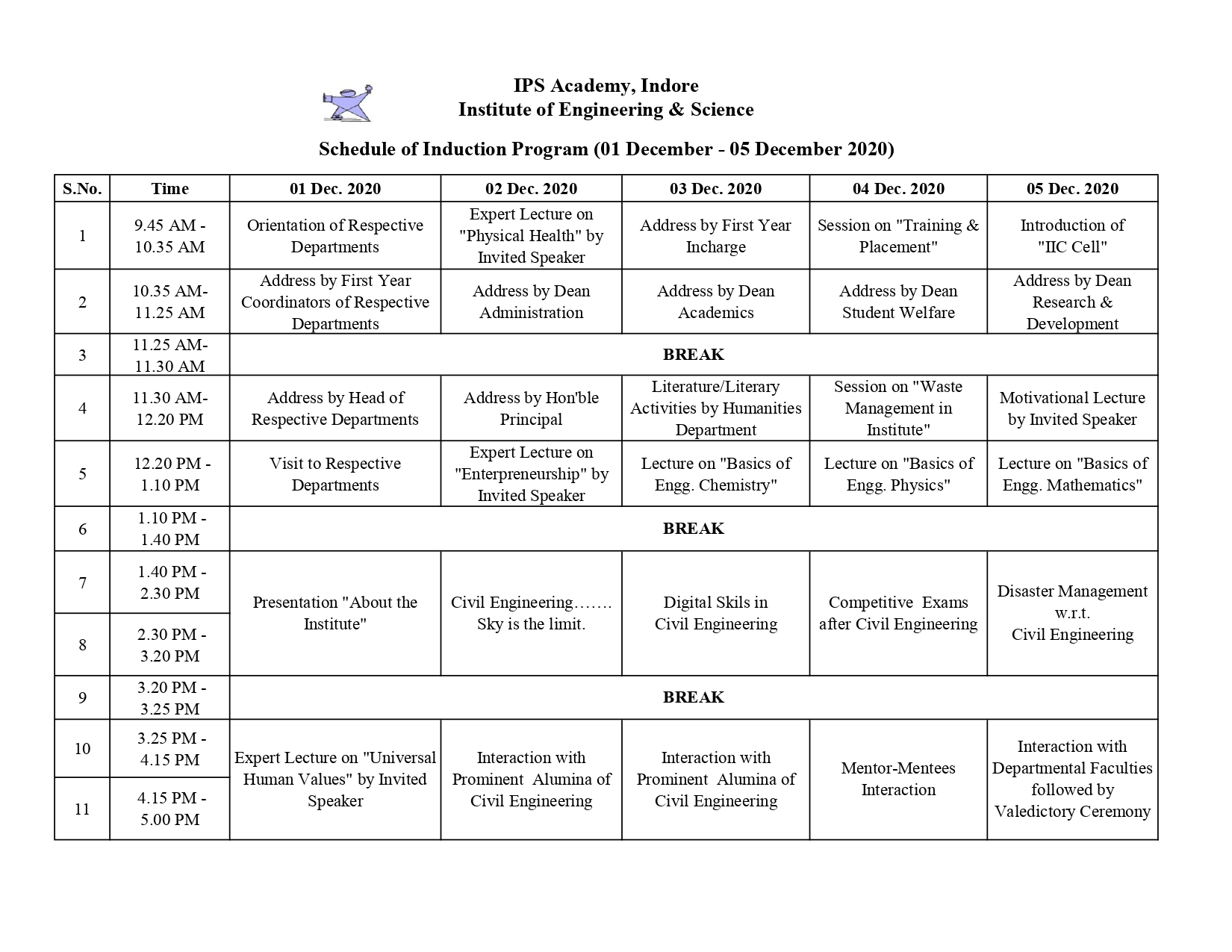 Induction Program UG IPS Academy Indore