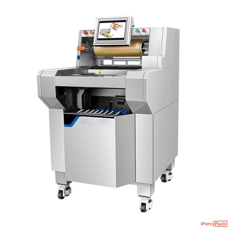 Semi automatic food plastic tray cling film packaging machine