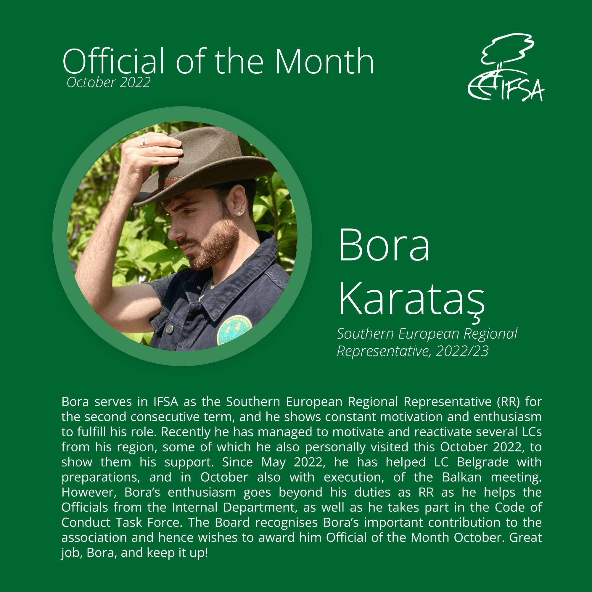 Official of the Month October 2022 Bora Karatas IFSA