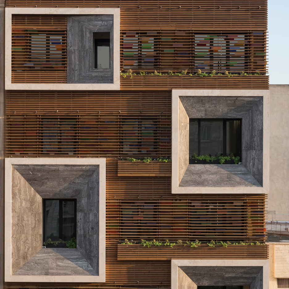 Tehran apartment block by Keivani Architects features faceted window