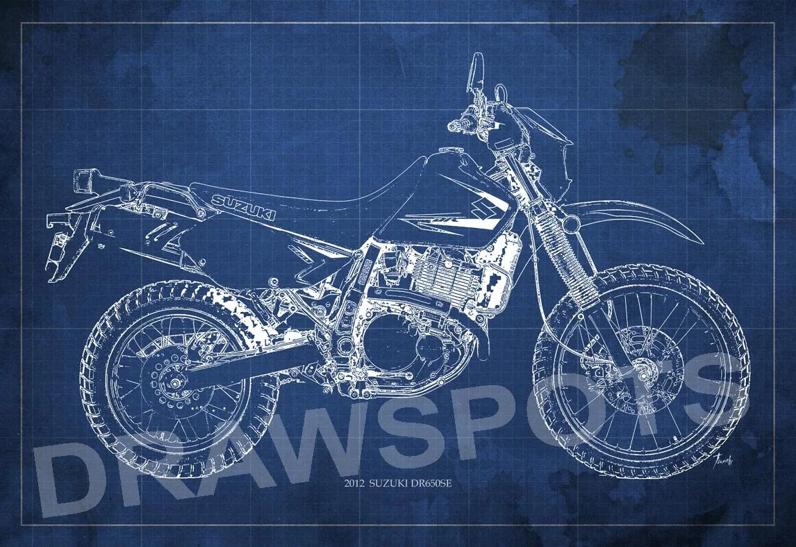 Suzuki DR650SE 2012 Blueprint, Art Print 8x12in and larger sizes