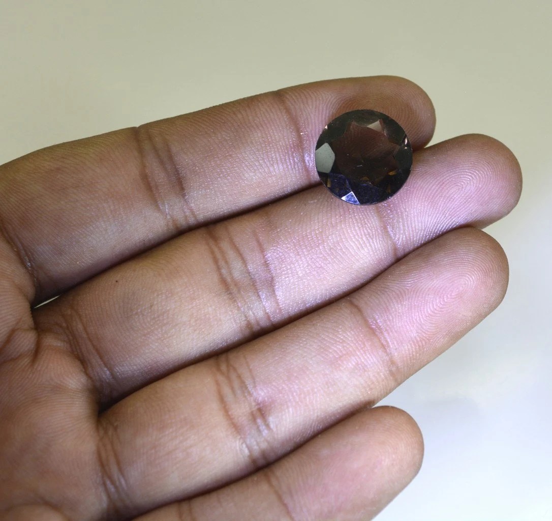 Smoky Quartz loose gemstones 1 Pieces 15 x 15 mm Round Brown faceted GemstoneSTCBSQU1062 Riyo