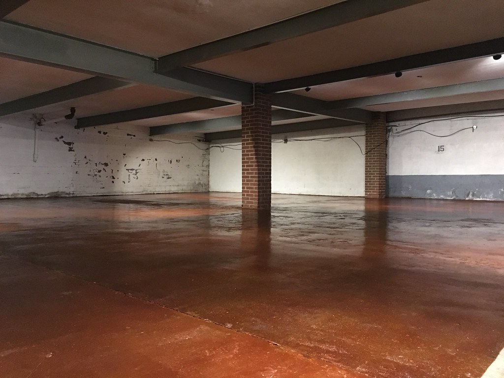 Stained concrete parking garage in Arlington, VA. Decorative Concrete