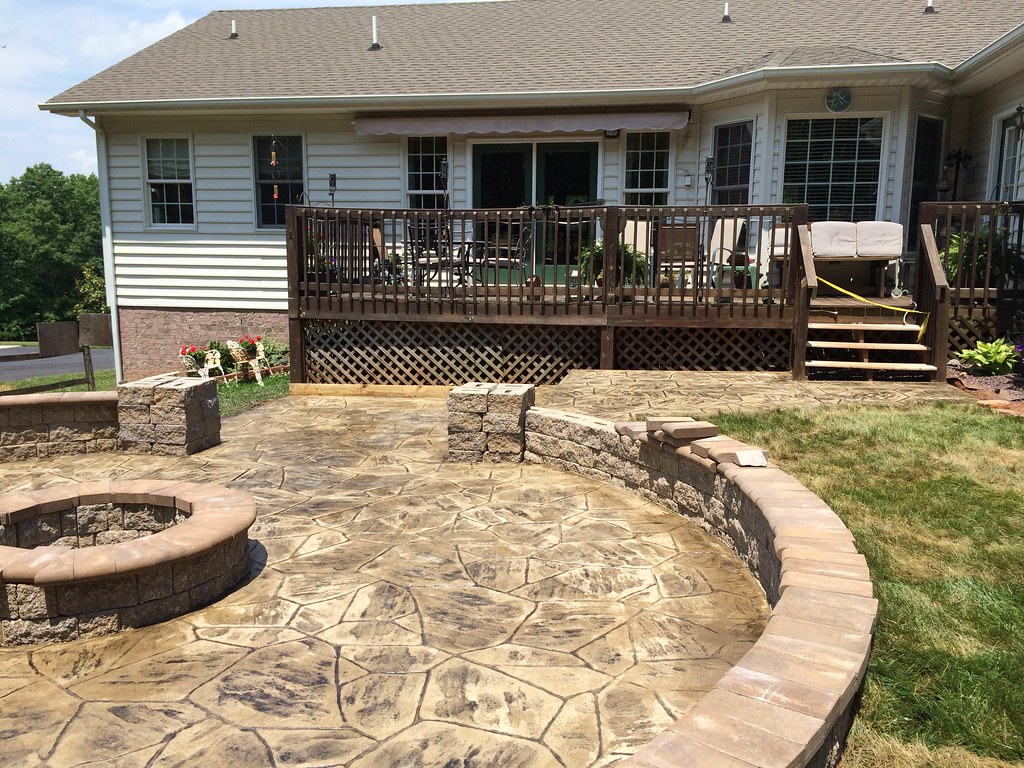 Stamped concrete patio around a new fire pit. (Lynchburg, VA