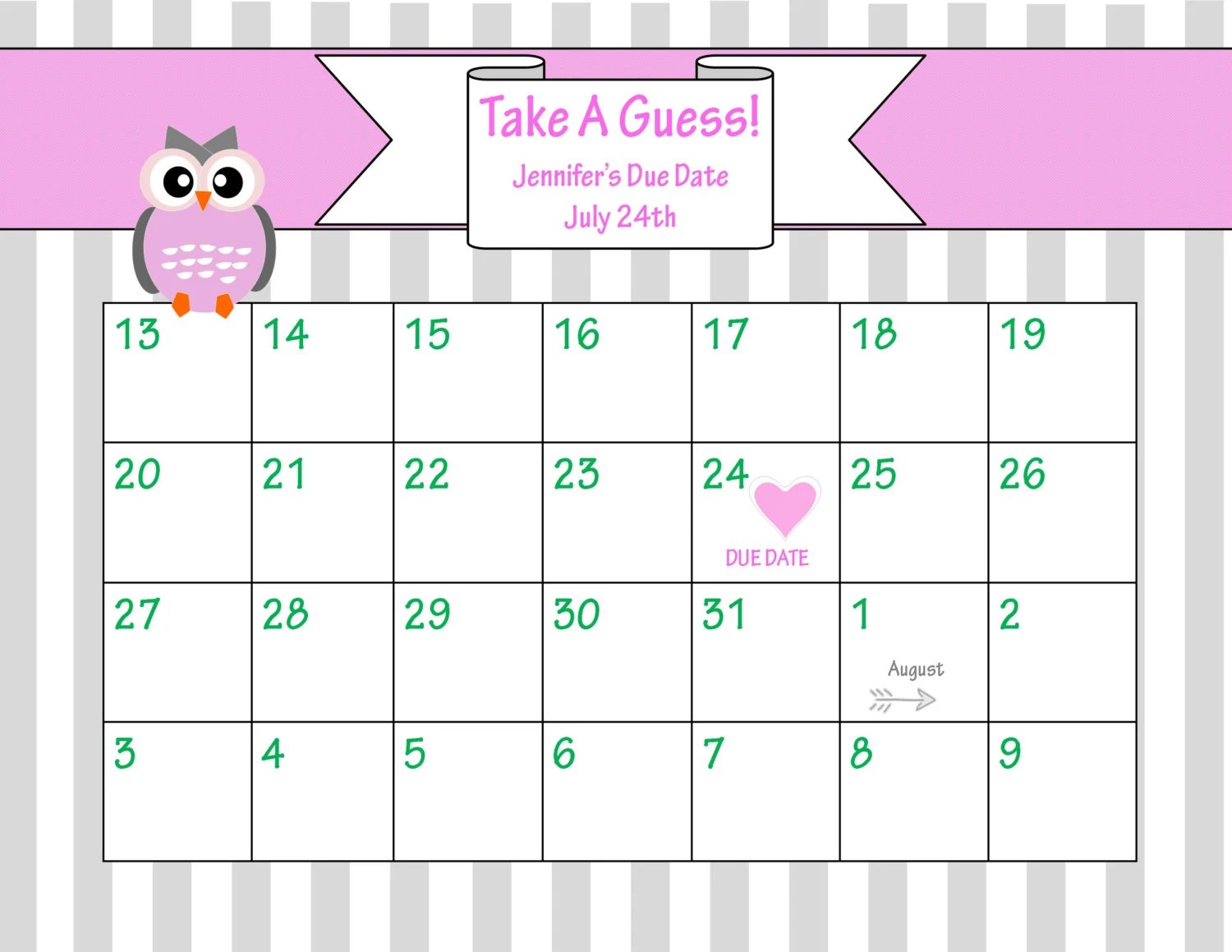 Baby Gear Galore Printable Due Date Calendar // Baby Shower Game