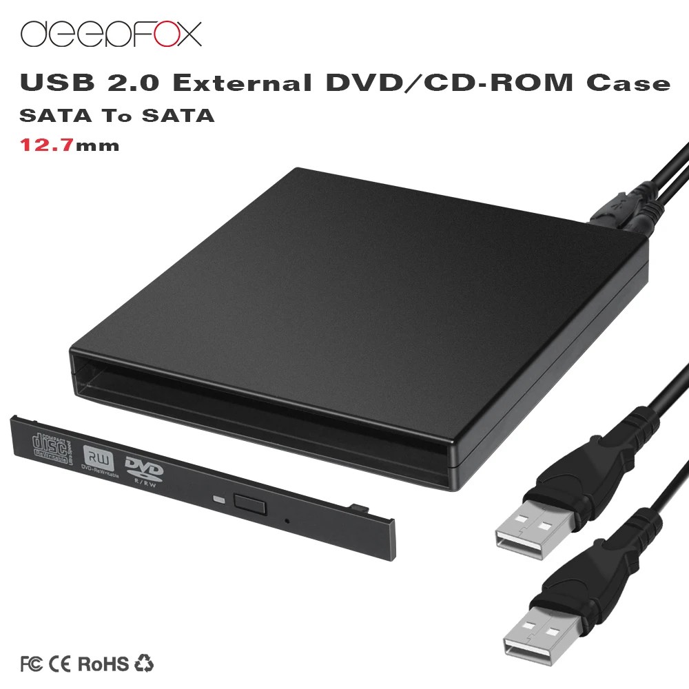 12.7mm USB 2.0 External DVD/CDROM Case For Laptop Desktop PC Optical