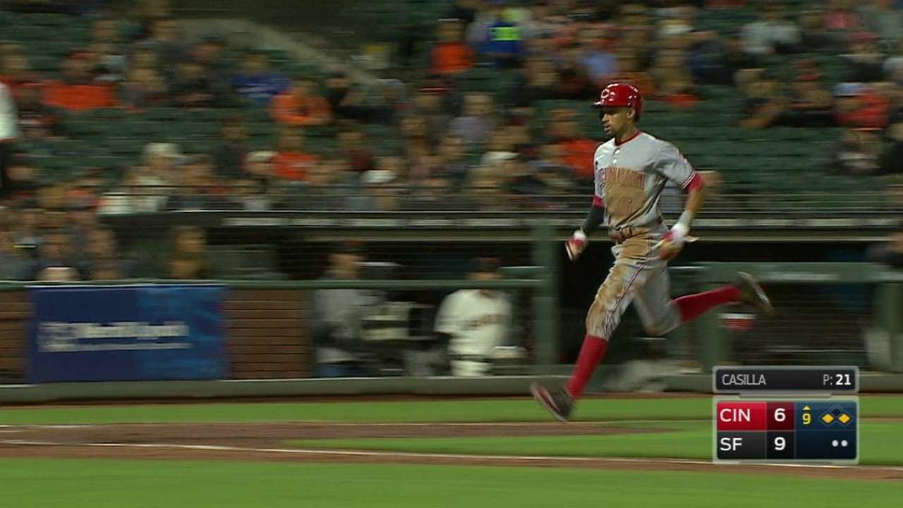 CIN SF Votto plates Hamilton with sac fly to center Baseball Camp