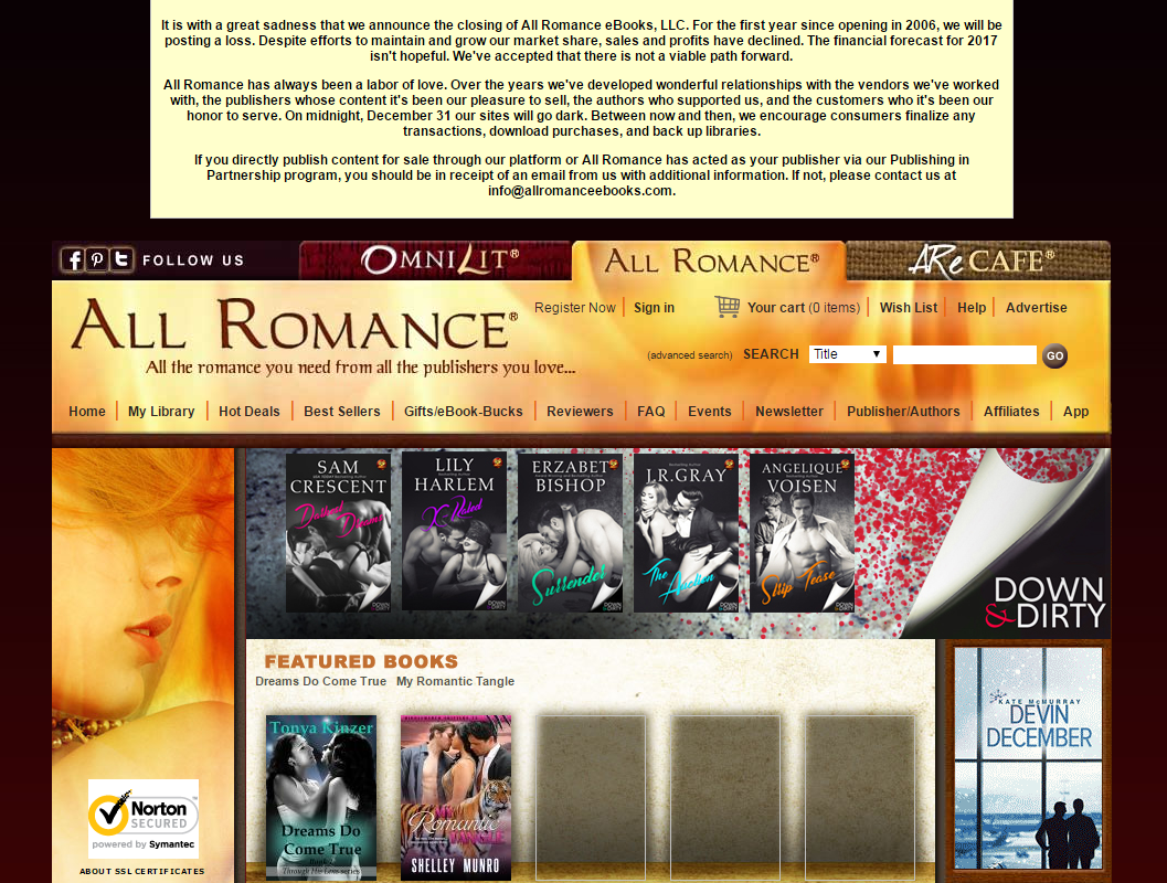 All Romance eBooks’ Sudden Closing Many Questions, Few