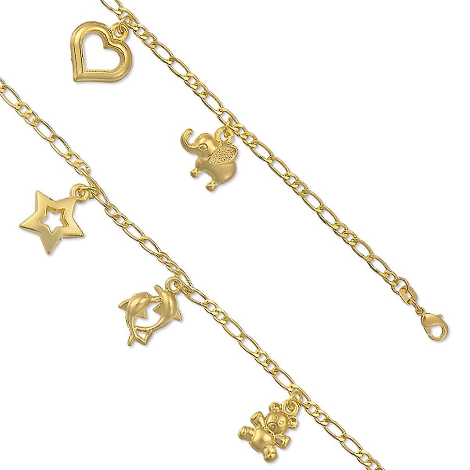 14K Yellow Gold Plated Figaro Charm Anklet Orotex INC
