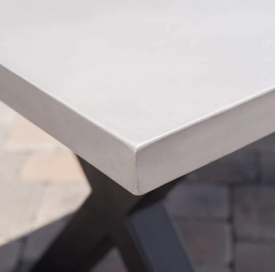 Outdoor White Concrete Dining Table w/ Black Iron Legs If Walls Could