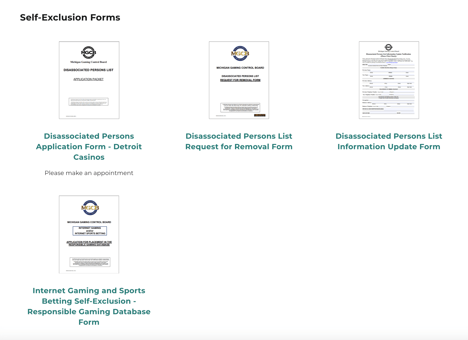 MI Casino SelfExclusion Michigan Disassociated Persons
