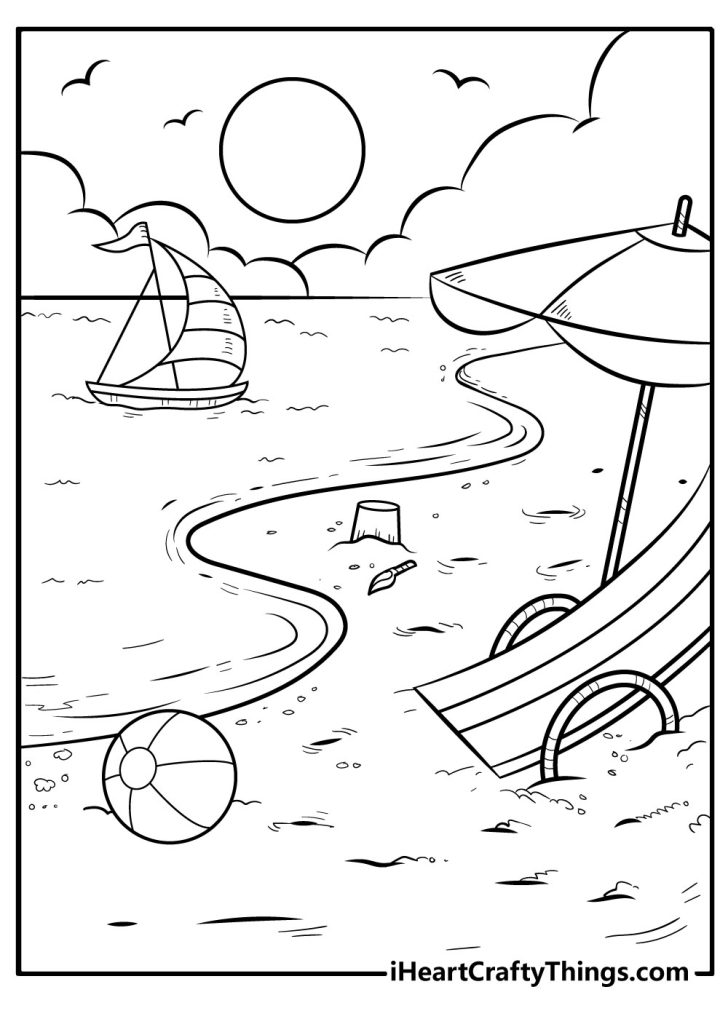 25 Beach Coloring Pages (Free, Detailed PDF Printables)