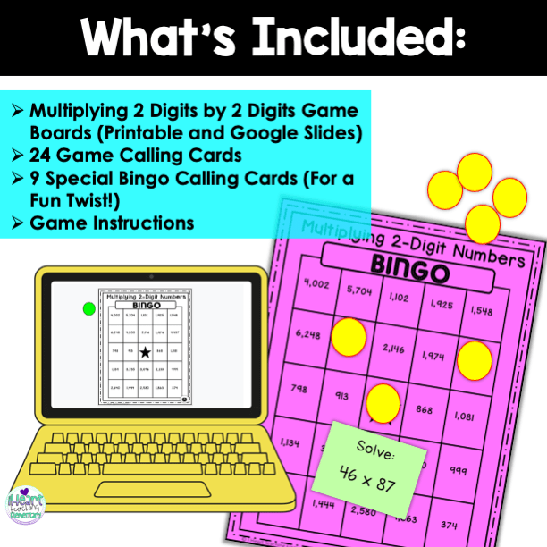 2 Digit by 2 Digit Multiplication Bingo Game