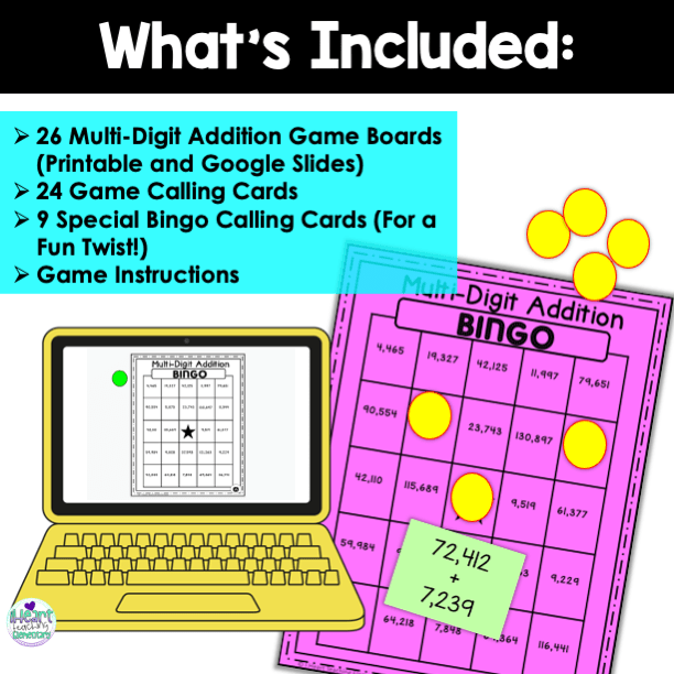 Multi-Digit Addition Bingo Game 4 and 5-Digit Numbers