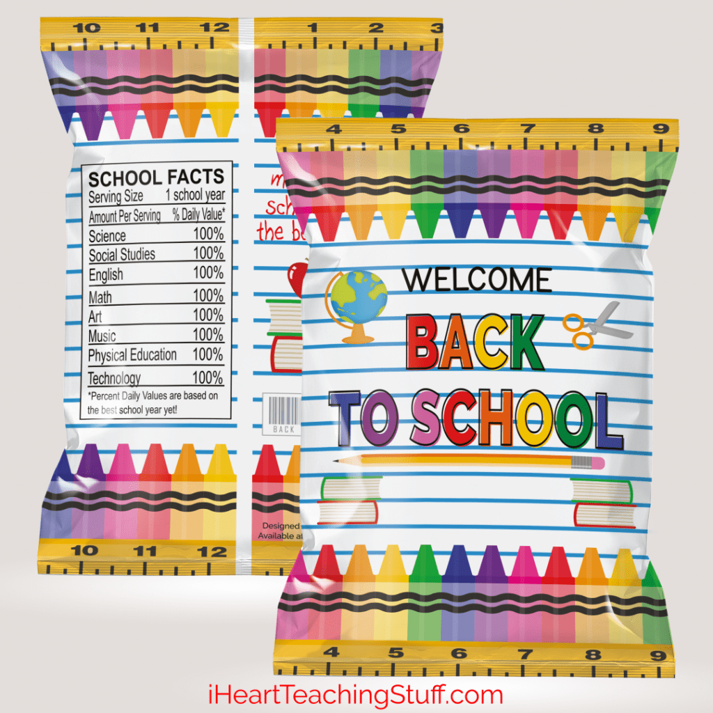 Back to School favor Printable chip bag I Heart Teaching Stuff