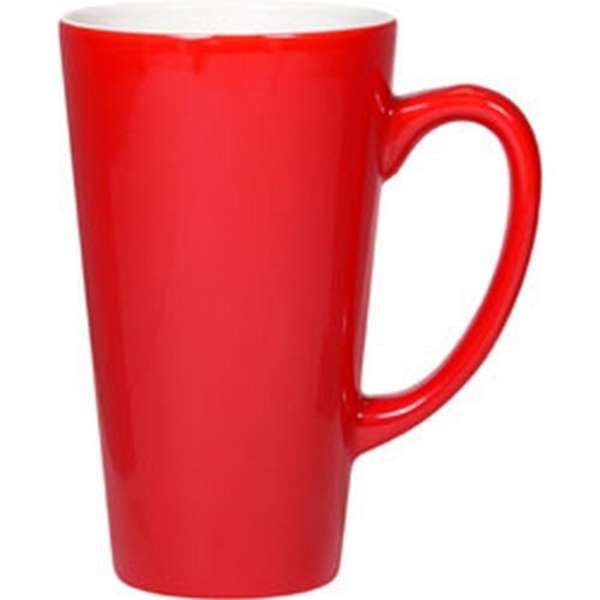 Vitrified Cafe Latte Mug 16 oz. Red & White Deluxe