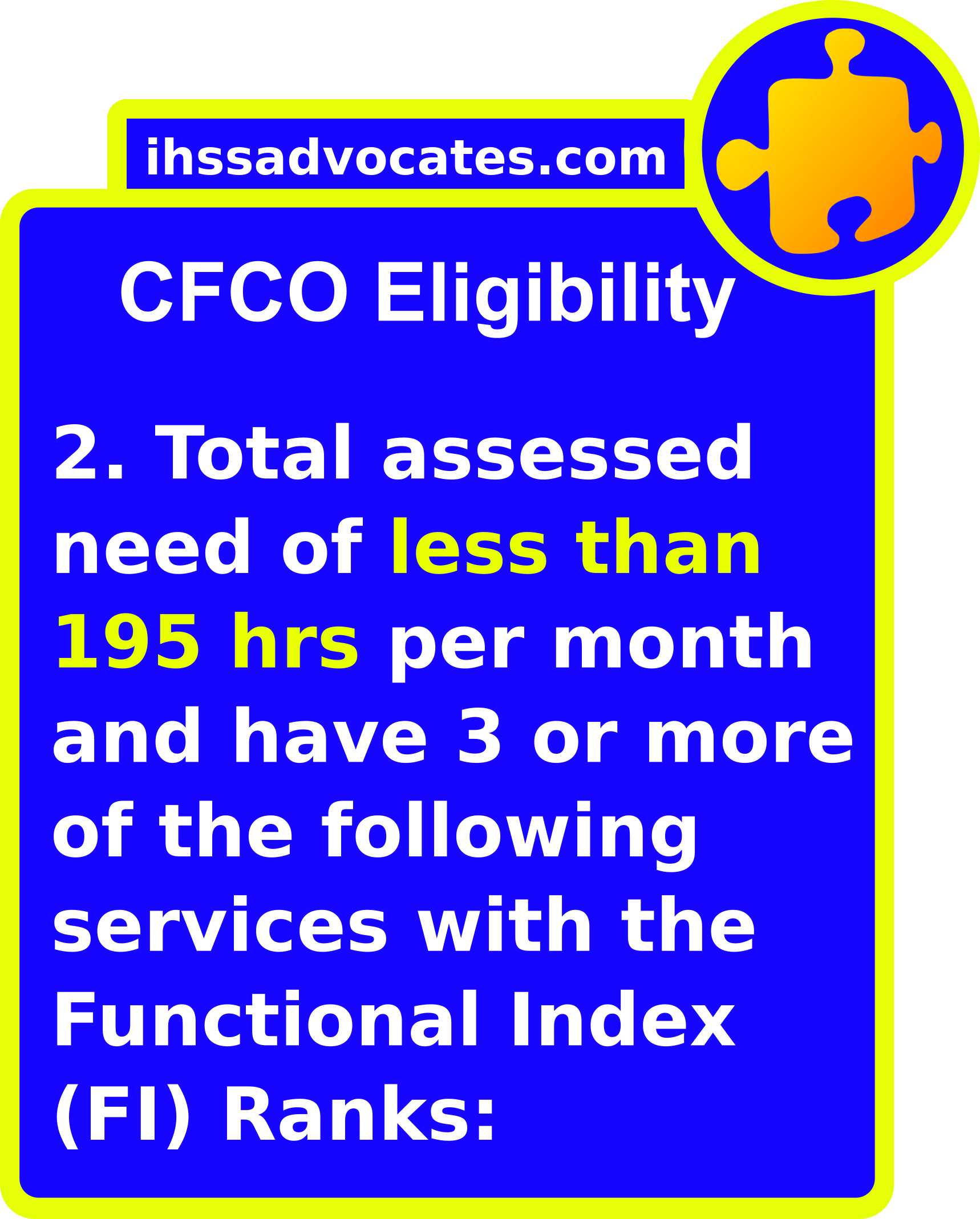 IHSS CFCO Eligibility ACL 1460 IHSS Videos IHSS Advocates