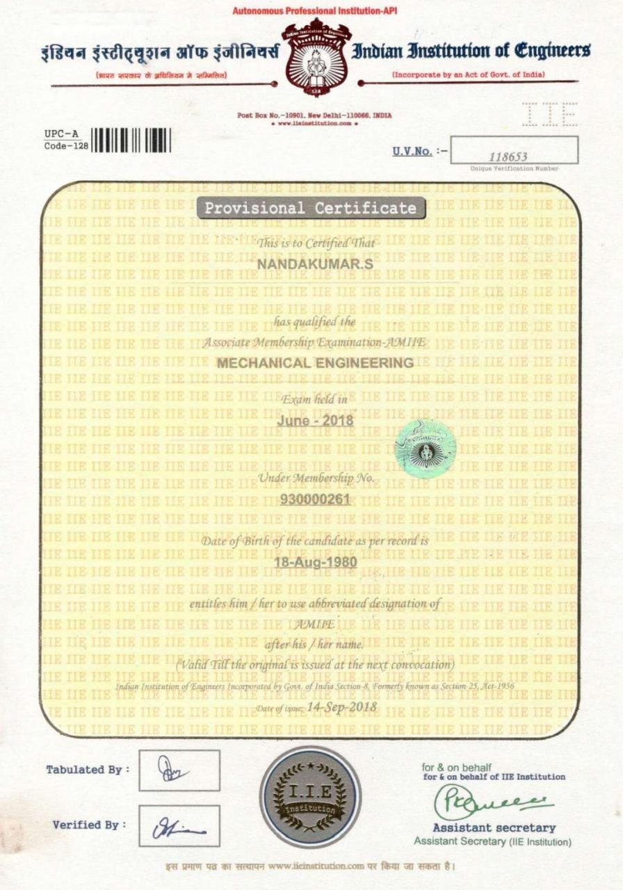Provisional Degree IIE