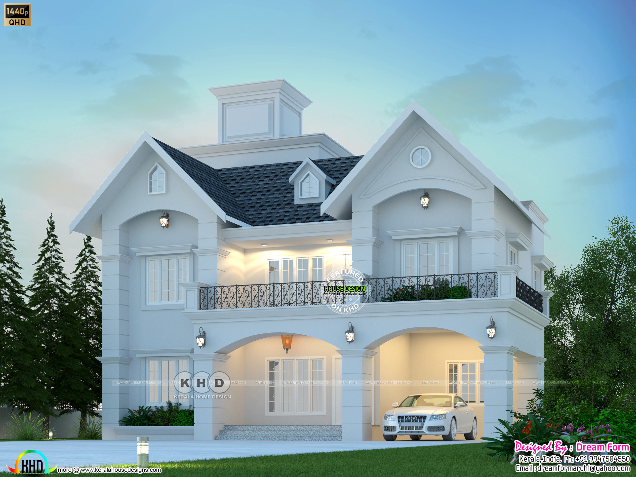 Beautiful sloping roof house with dormer window Kerala Home Design