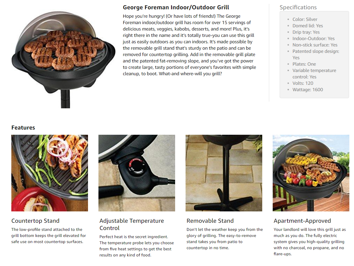 Foreman 15Serving Indoor/Outdoor Electric Grill, Silver, GGR50B