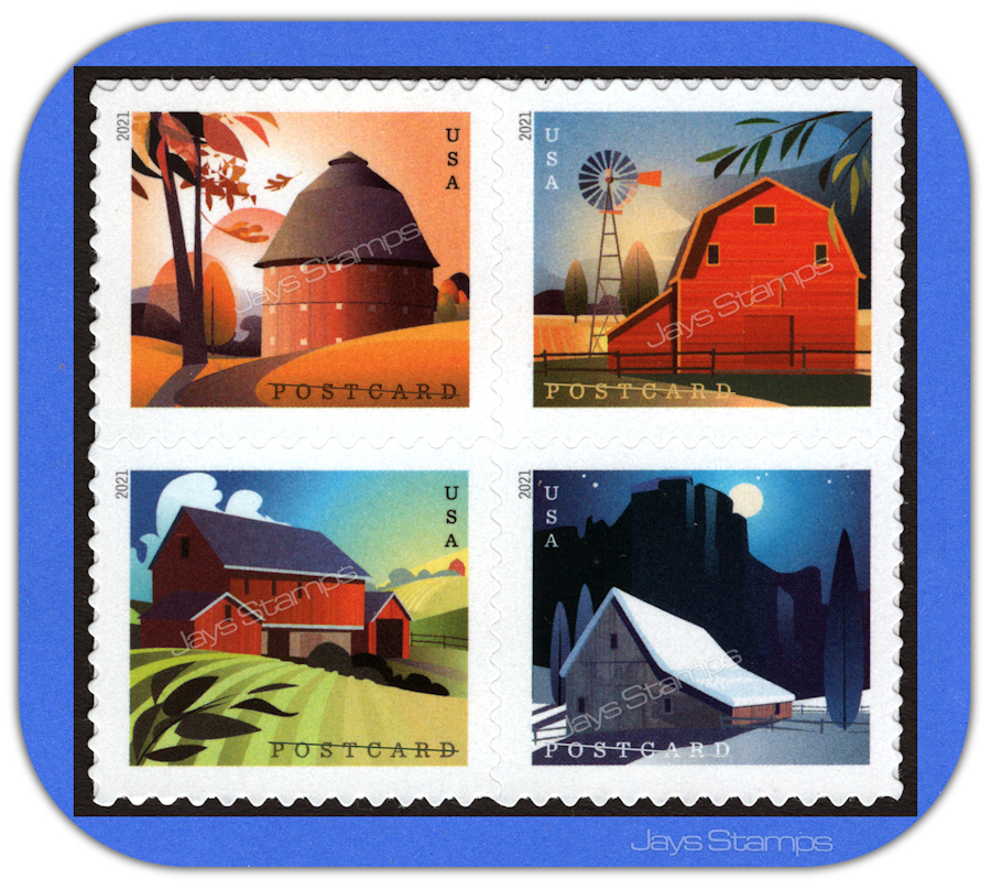 2021 BARNS Complete Set BLOCK of 4 different Forever® Post Card rate