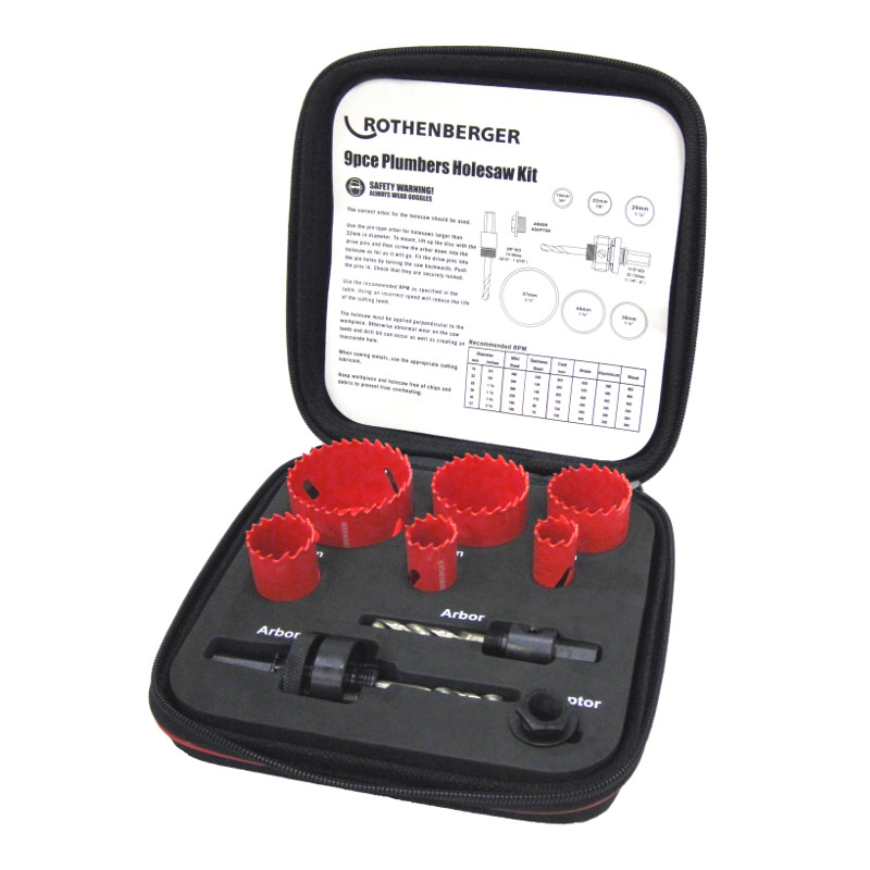 Rothenberger Plumbers Hole Saw Kit 9 Piece IITC Cork