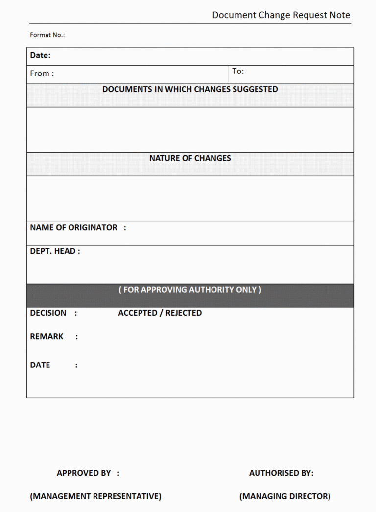 Editable Document Change Request Form Change Management Request Form