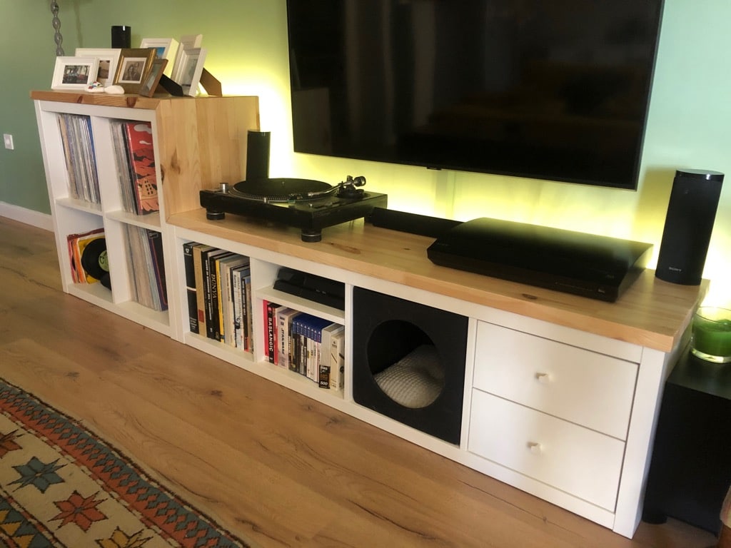 TV unit and vinyl record storage in one KALLAX IKEA Hackers