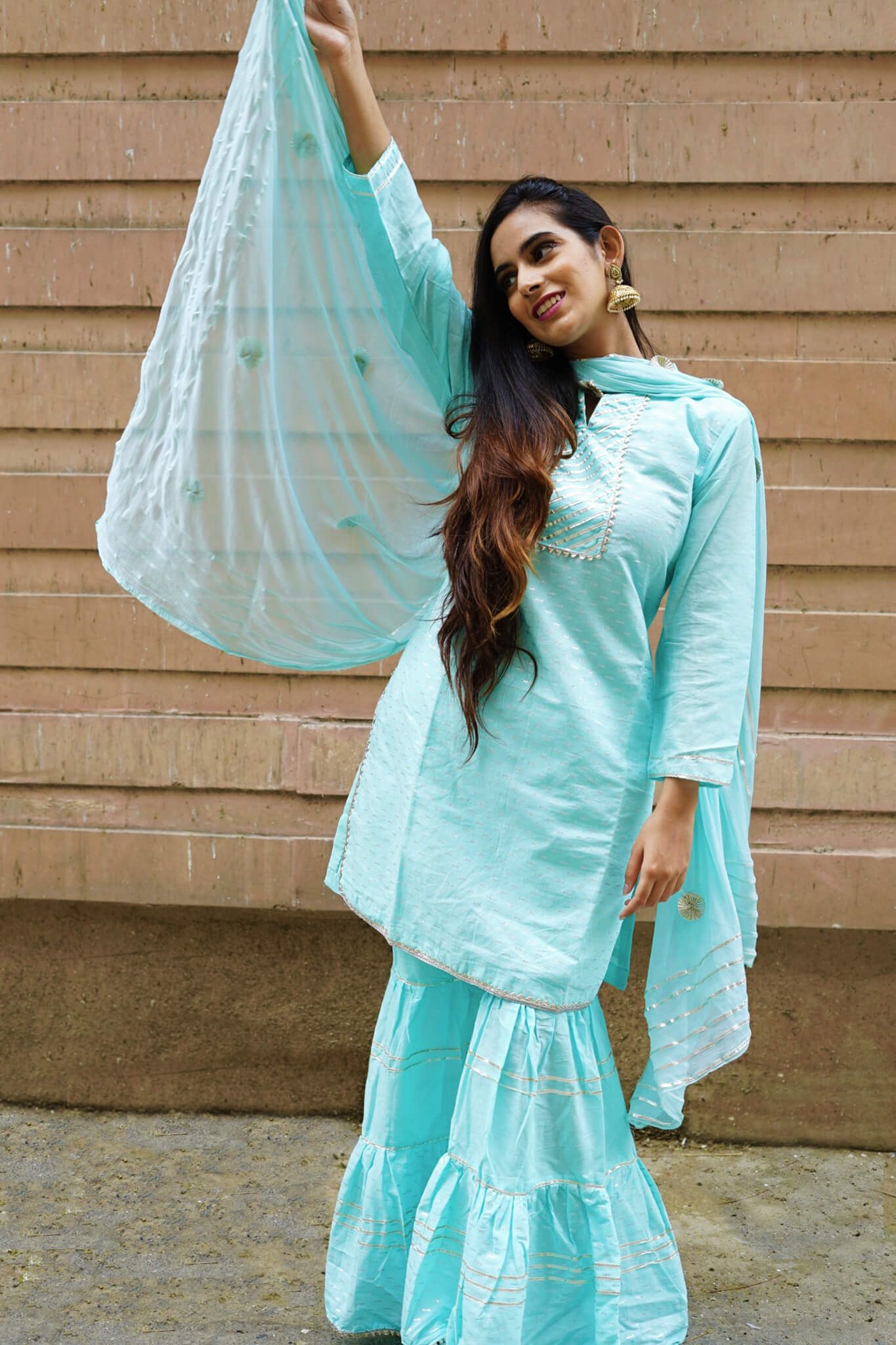 Electric Blue Sharara Set (Set of 3) Ikkal Dukkal