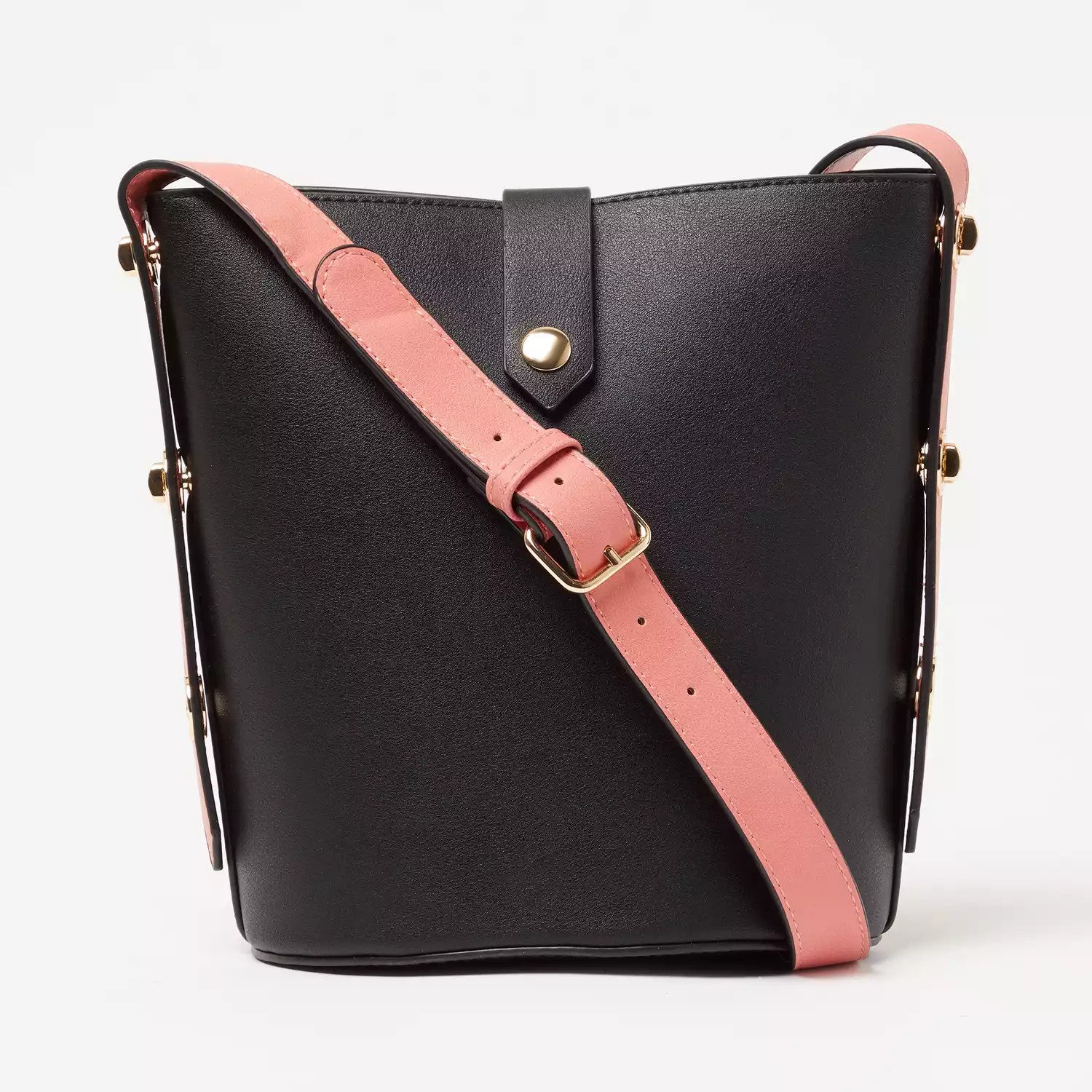 Faith Black Faux Leather ‘Betty’ CrossBody Bucket Bag Ikran's Cosmetics