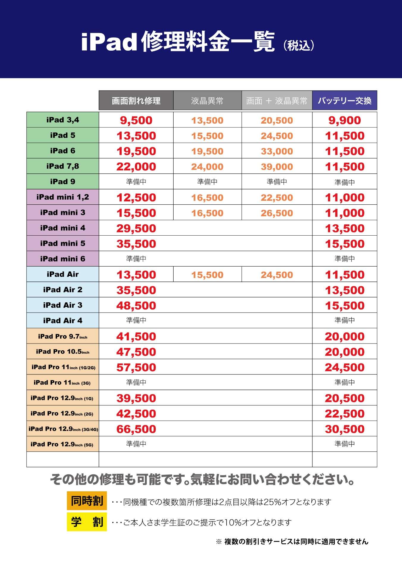 iPad 修理の料金を改正しました 初心者向けのiPhoneの使い方やバックアップ方法などを iPhone修理をお客様第一に富山で行う
