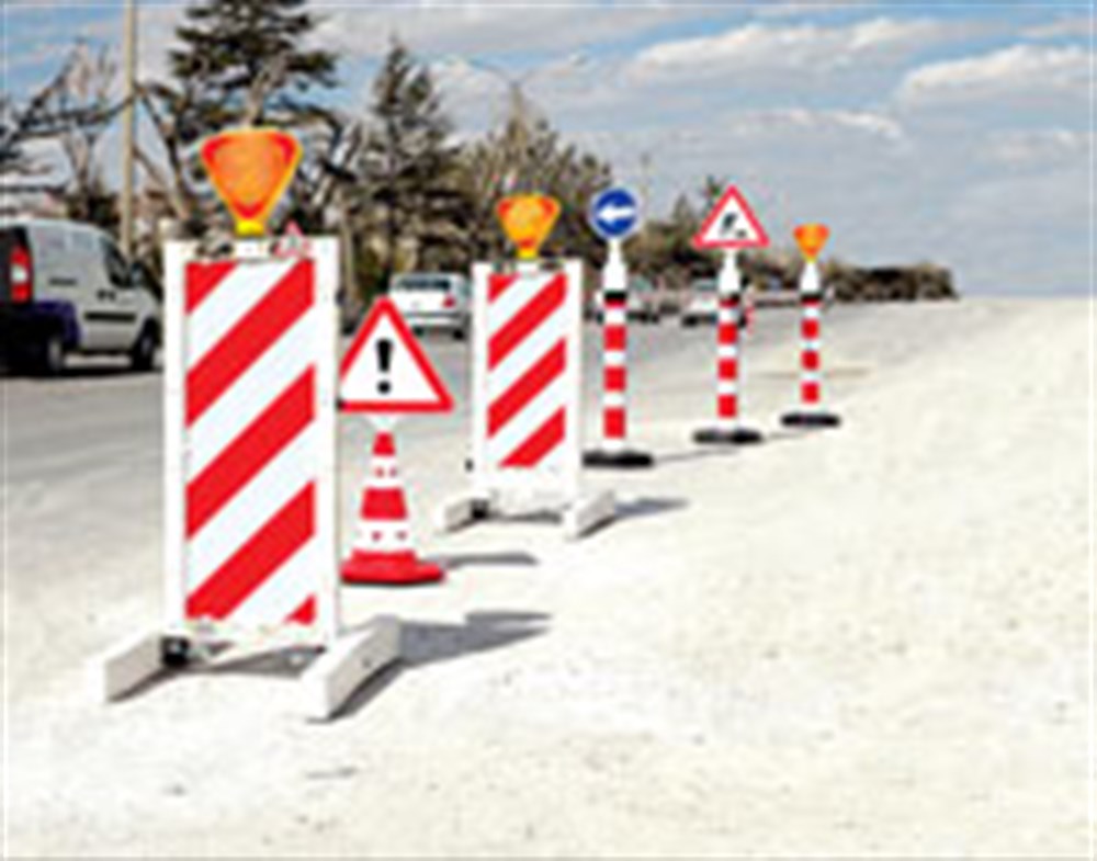 Folding Barrier with Warning Sign Delineator Studs