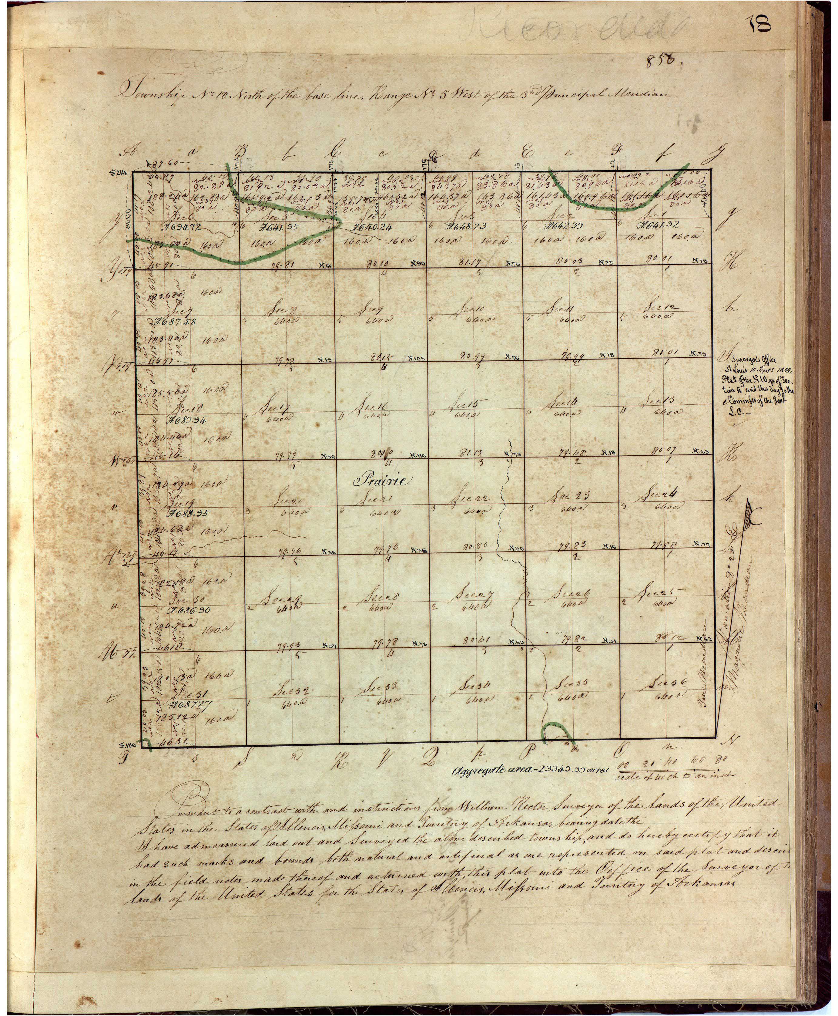 Kane County Plat Of Survey Illinois 1800s GLO Survey Plats