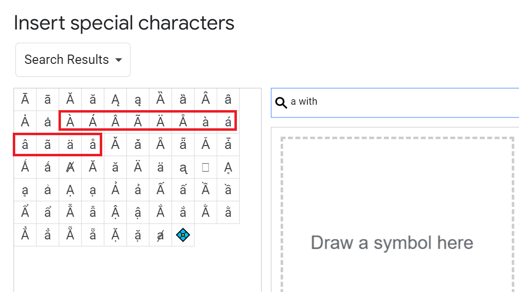 Type A with Accent À, Á, Â, Ã, Ä, Å à, á, â, ã, ä, or å