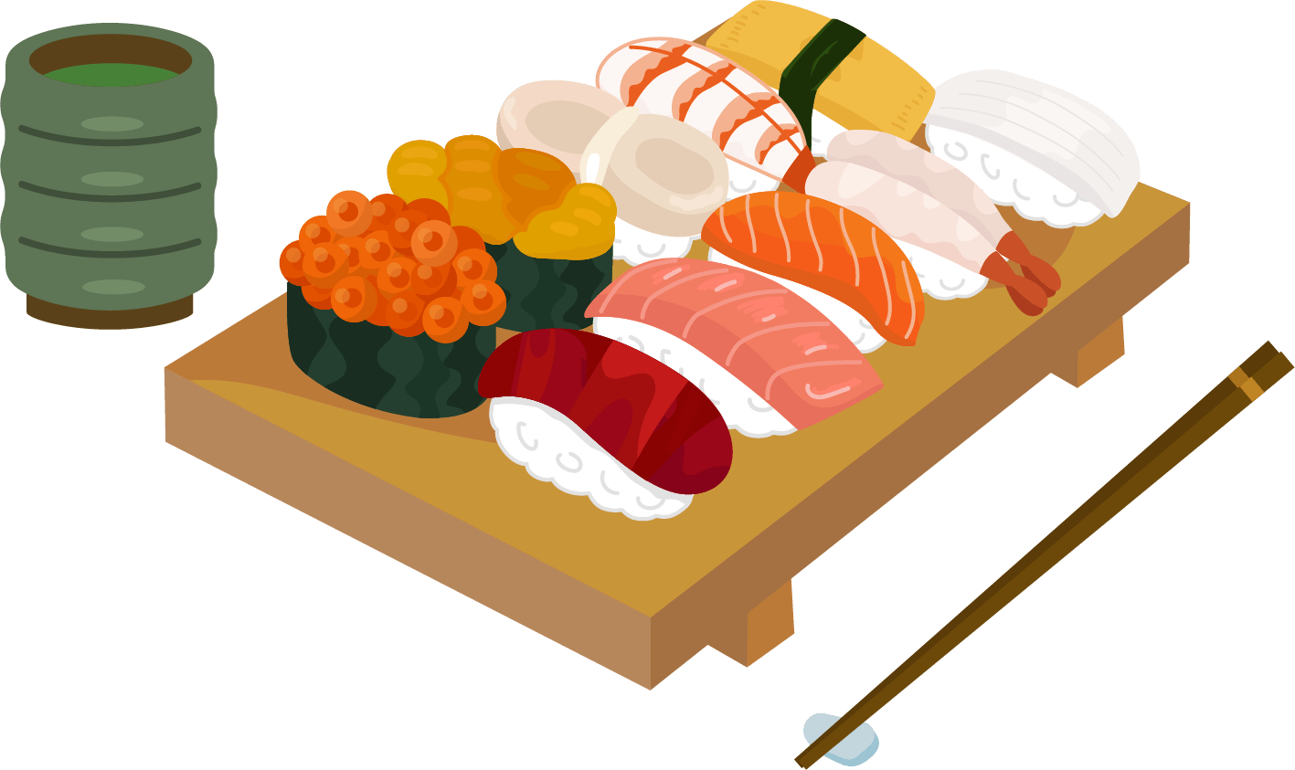 お寿司のイラスト（2カット） - イラストくん お寿司とお茶のイラスト | 無料イラスト素材のIllalet