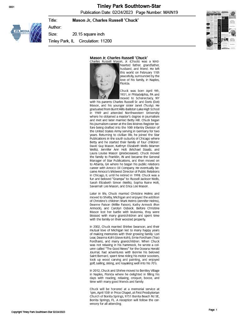 Mason Jr, Charles Russell 'Chuck' IllinoisPress > Home