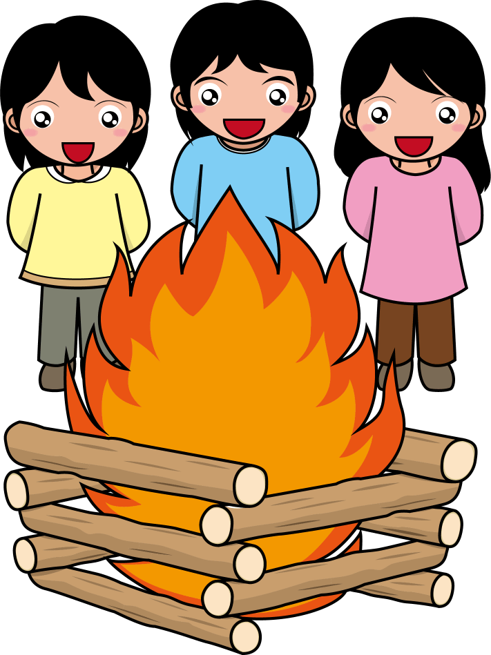 イラストポップ 学校のイラスト 野外宿泊活動No25キャンプファイヤーで歌う子ども達の無料素材