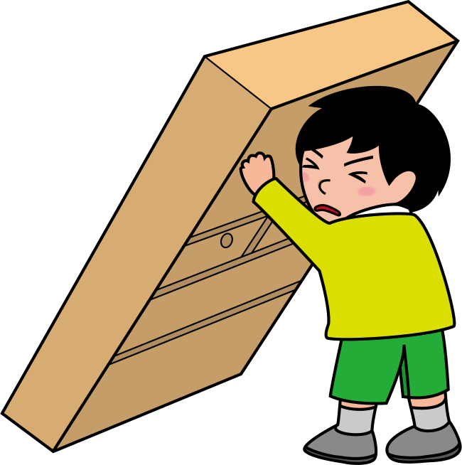 1 イラストポップ 学校のイラスト | 防災教育No09転倒してきた家具を支える男の子の無料素材