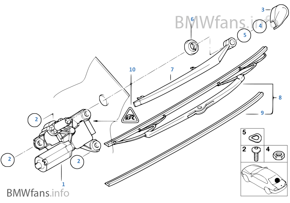 Single parts for rear window wiper BMW X5 E53 X5 3.0d M57N Europe