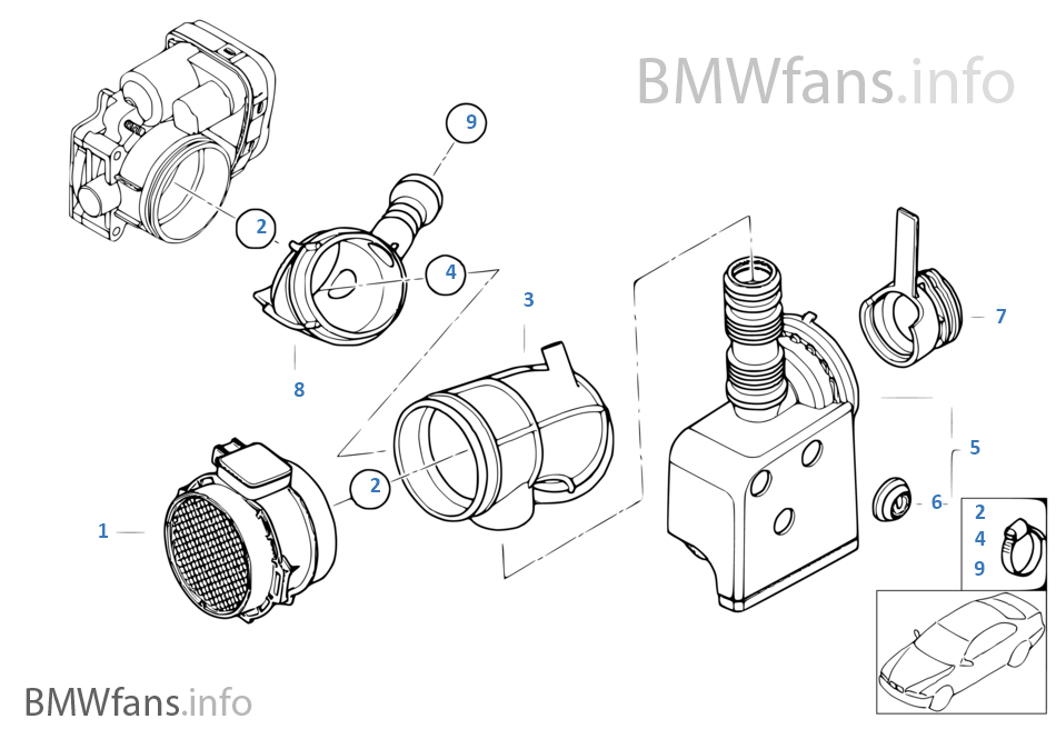 Hotfilm air mass meter BMW 3' E46 325ti M54 Europe