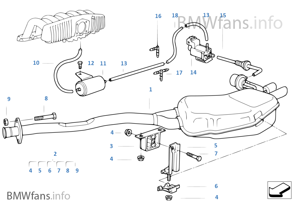 Rear muffler with exhaust flap BMW 3' E36 323i M52 USA