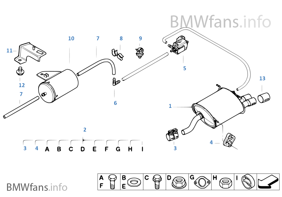 Exhaust system, rear BMW Z3 E36 Z3 2.8 M52 Europe