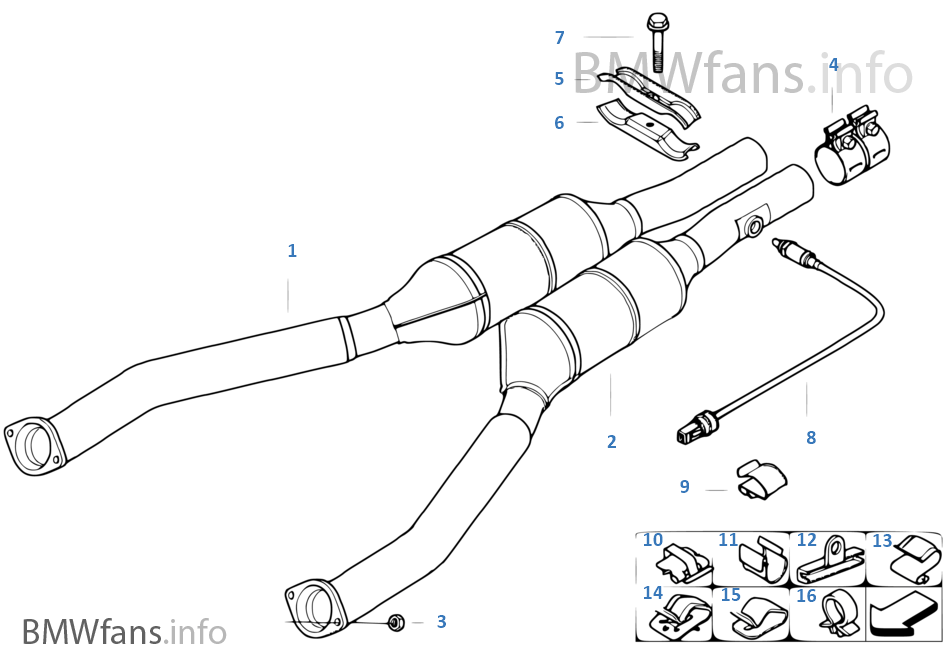 Exhaust pipe, catalytic converter | BMW 5' E39 540i M62 USA