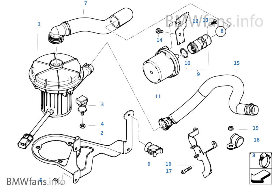 Emission controlair pump BMW 6' E63 645Ci N62 USA